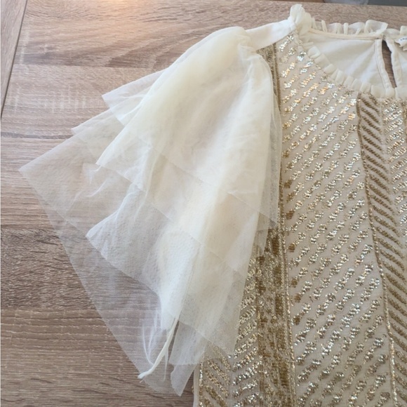 Anthropologie Forever That Girl‎ Ivory Sequin Tulle Short Sleeves Top Medium - Picture 5 of 9